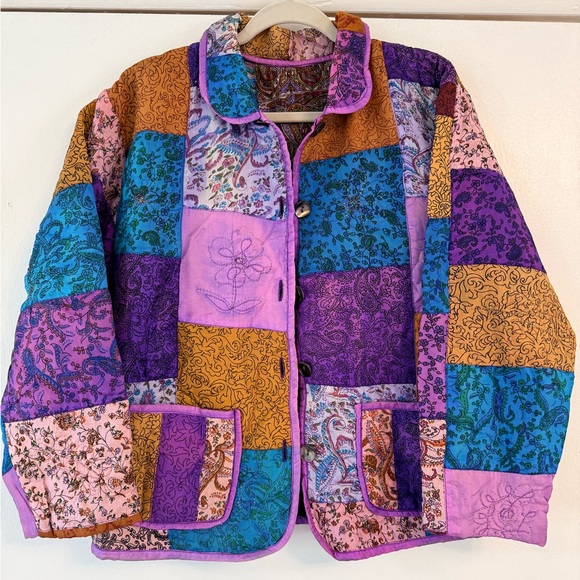 Vintage Jackets & Blazers - 💫Vibrant Vintage Handmade Colorful Fairycore Floral Paisley Patchwork Jacket